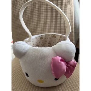 Sanrio Hello Kitty White Pink Bunny Ears Plush Easter Egg Candy Basket
